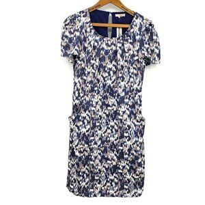 New Tulle Shift Dress Womens Large Pockets Retro Blue White